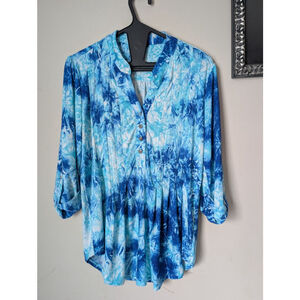 Cocomo Blue White Tie Dye Tunic Top Small Women's